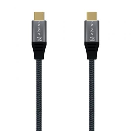 Cable USB 3.1 Tipo-C Aisens A107-0634 20GBPS 5A 100W/ USB Tipo-C Macho - USB Tipo-C Macho/ 2m/ Gris