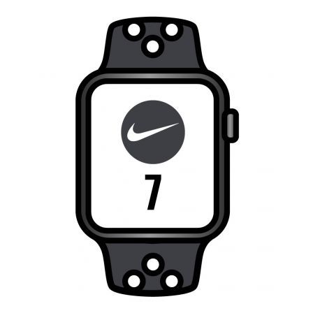 Apple Watch Series 7/ Nike/ GPS/ Cellular/ 45 mm/ Caja de Aluminio en Negro Medianoche/ Correa Deportiva Nike Antracita Negro