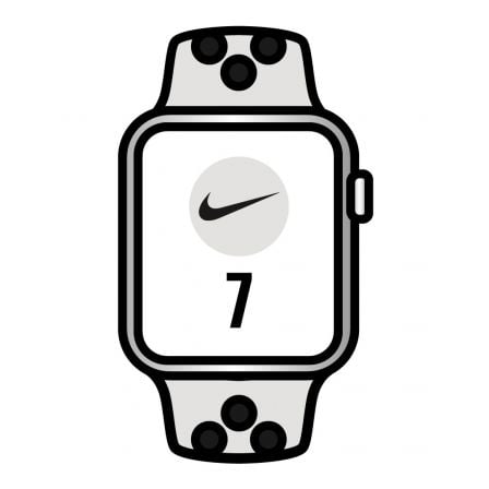 Apple Watch Series 7/ Nike/ GPS/ 41 mm/ Caja de Aluminio en Blanco Estrella/ Correa Deportiva Nike Platino Negro