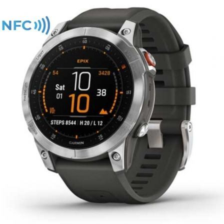Smartwatch Garmin Epix 2/ Notificaciones/ Frecuencia Cardíaca/ GPS/ Plata y Gris