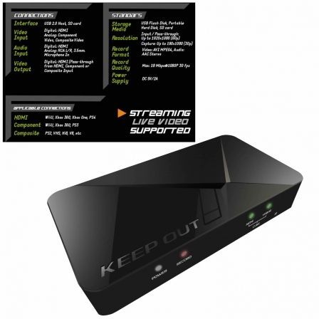 CAPTURADORA DE VÍDEO KEEP-OUT HD STREAMING VÍDEO CAPTURE - GRABA 1080P - ENTRADA HDMI Y VÍDEO POR COMPONENTES - USB/SD/MICROFONO