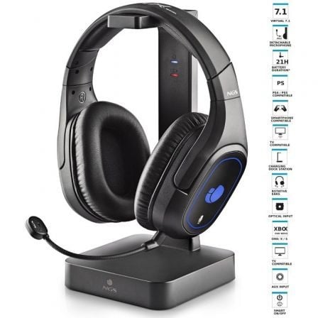 Auriculares Inalámbricos Gaming con Micrófono NGS GHX-600/ Jack 3.5/ USB 2.0/ Óptica/ Negros