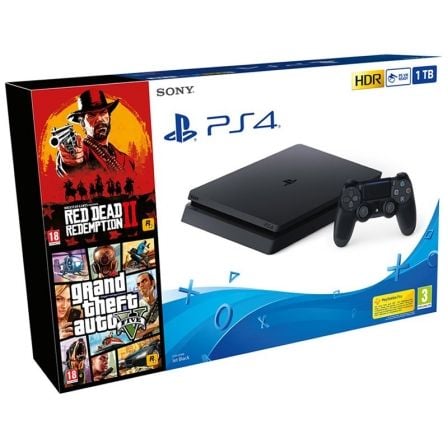 CONSOLA SONY PS4 SLIM 1TB + RED DEAD REDEMPTION 2 + GRAND THEFT AUTO V