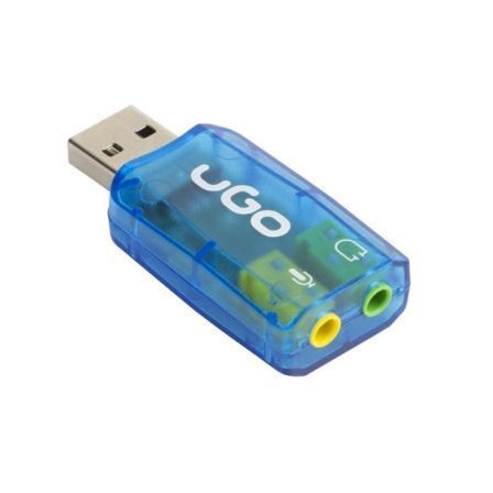 PLACA DE SOM EXTERNA UGO UKD-1085 - USB - PLUG AND PLAY - 5.1 - ENTRADAS DE MICRÓFONO Y AURICULARES