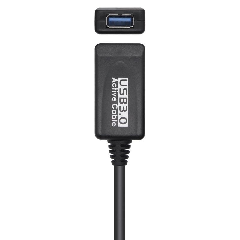 Cable Alargador USB 3.0 con Amplificador Aisens A105-0525/ USB Macho - USB Hembra/ Hasta 9W/ 625Mbps/ 5m/ Negro
