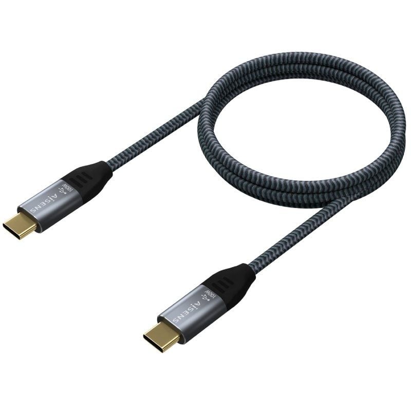 Cable USB 2.0 Tipo-C Aisens A107-0628 5A 100W/ USB Tipo-C Macho - USB Tipo-C Macho/ Hasta 100W/ 480Mbps/ 1m/ Gris