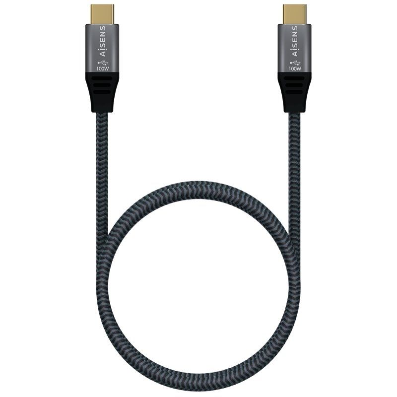Cable USB 2.0 Tipo-C Aisens A107-0628 5A 100W/ USB Tipo-C Macho - USB Tipo-C Macho/ Hasta 100W/ 480Mbps/ 1m/ Gris