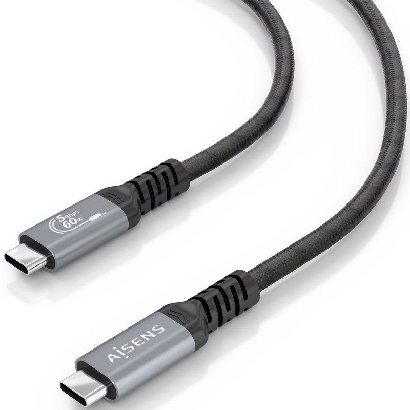 Cable USB 3.2 Tipo-C Aisens  A107-0991/ USB Tipo-C Macho - USB Tipo-C Macho/ Hasta 60W/ 5Gbps/ 7m/ Negro