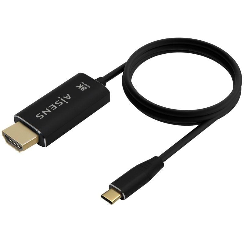 Cable Conversor Aisens A109-0711/ USB Tipo-C Macho - HDMI 8K Macho/ Hasta 27W/ 6000Mbps/ 1m/ Negro