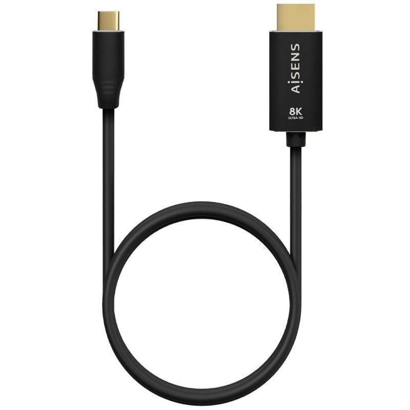 Cable Conversor Aisens A109-0711/ USB Tipo-C Macho - HDMI 8K Macho/ Hasta 27W/ 6000Mbps/ 1m/ Negro