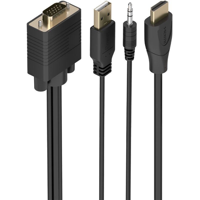 Cable Conversor Aisens A115-1007 SVGA Macho – USB Macho – Jack Macho/ HDMI Macho/ 1m/ Negro