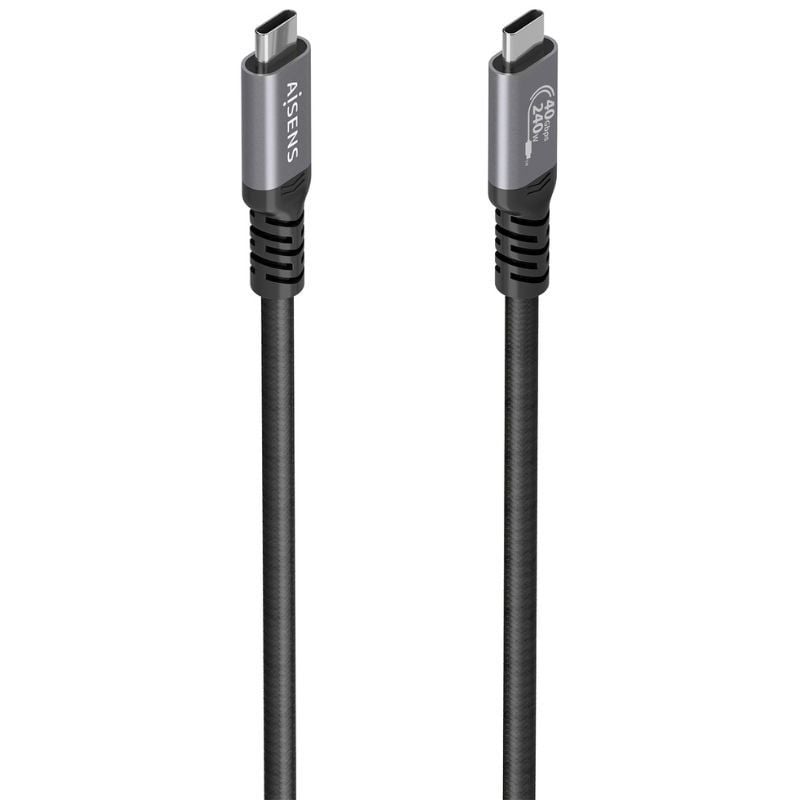 Cable USB 4.0 Tipo-C Aisens A156-0993/ USB Tipo-C Macho - USB Tipo-C Macho/ Hasta 240W/ 40Gbps/ 50cm/ Negro
