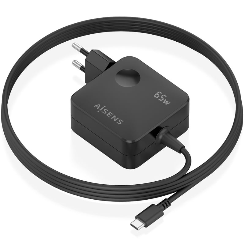 Cargador de Pared GaN Aisens ASCH-1PD65WL85-BK/ 1xUSB Tipo-C/ 65W