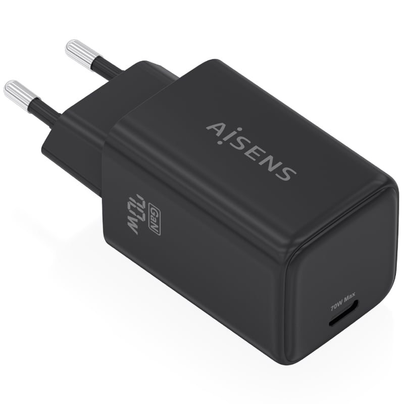Cargador de Pared GaN Aisens ASCH-70W1P089-BK/ 1xUSB Tipo-C/ 70W