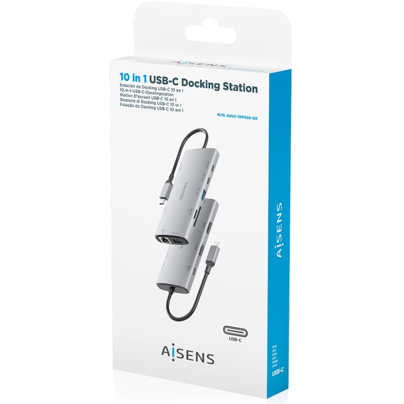 Docking USB Tipo-C Aisens ASUC-10P050-GR/ 1xDisplayPort/ 1xHDMI 4K/ 1xRJ45/ 2xUSB/ 2xUSB Tipo-C/ 1xUSB Tipo-C PD/ 1xLector de Tarjetas/ Gris