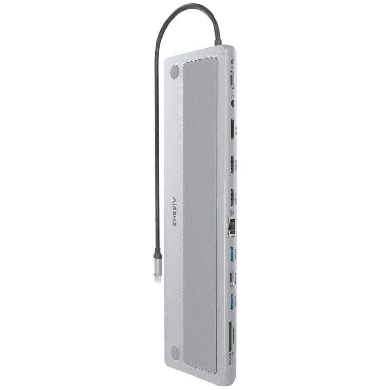 Docking USB Tipo-C Aisens ASUC-12P020-GR/ 2xHDMI 4K/ 3xUSB/ 1xUSB Tipo-C/ 1xRJ45/ 1xDisplayPort/ 1xLector Tarjetas/ 1xUSB Tipo-C PD/ Gris