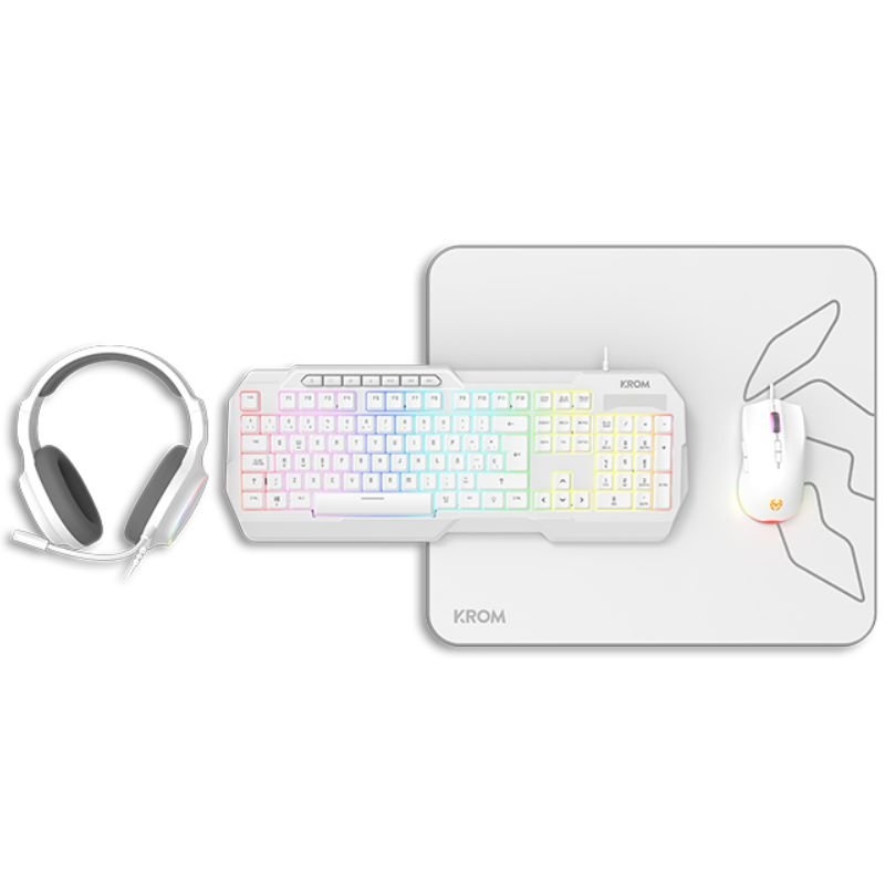 Pack Gaming Krom Kenta/ Teclado RGB + Ratón + Alfombrilla + Auriculares/ Blanco