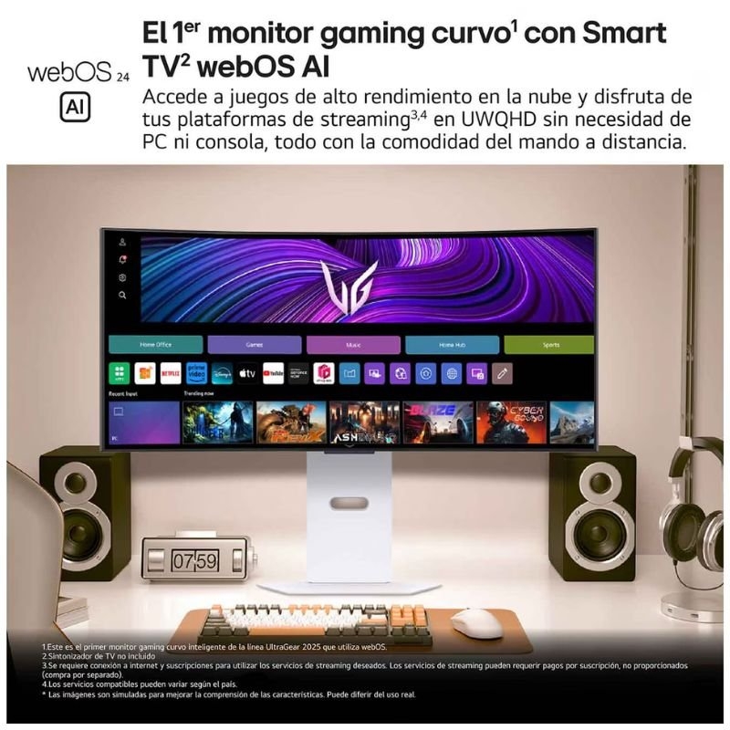 Smart Monitor Gaming Ultrapanorámico Curvo LG UltraGear 34GX90SA-W 34"/ WQHD/ Multimedia/ 0.03ms/ 240Hz/ OLED/ Regulable en altura/ Smart TV/ Blanco