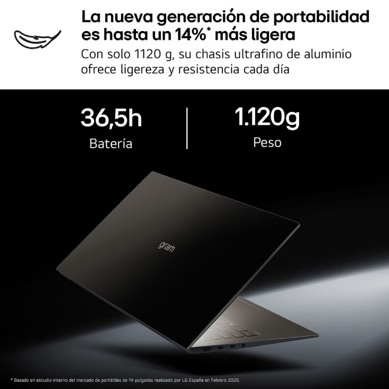 Portátil LG Gram 14Z90U-V.AZ85BN Intel Core Ultra 7-355/ 32GB/ 512GB SSD/ 14"/ Win11 Pro