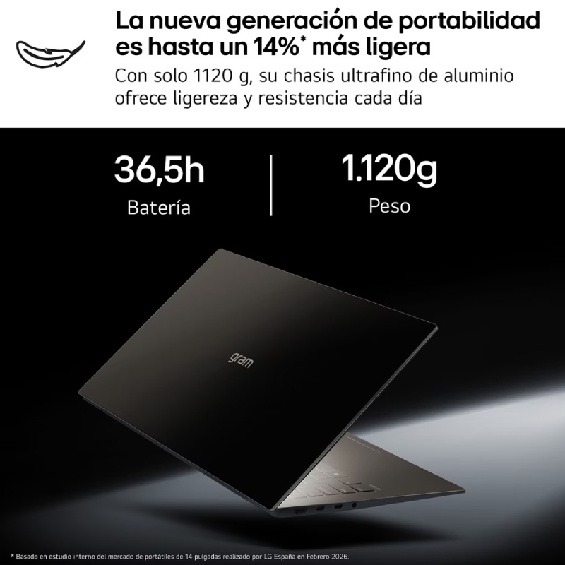 Portátil LG Gram 14Z90U-V.AZ85BN Intel Core Ultra 7-355/ 32GB/ 512GB SSD/ 14"/ Win11 Pro
