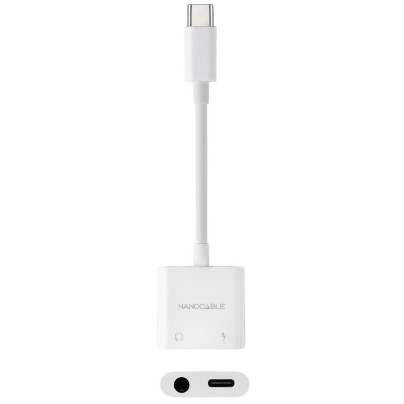 Adaptador Audio Nanocable 10.24.1206/ USB Tipo-C Macho - Jack 3.5 Hembra/ USB Tipo-C Hembra/ Blanco
