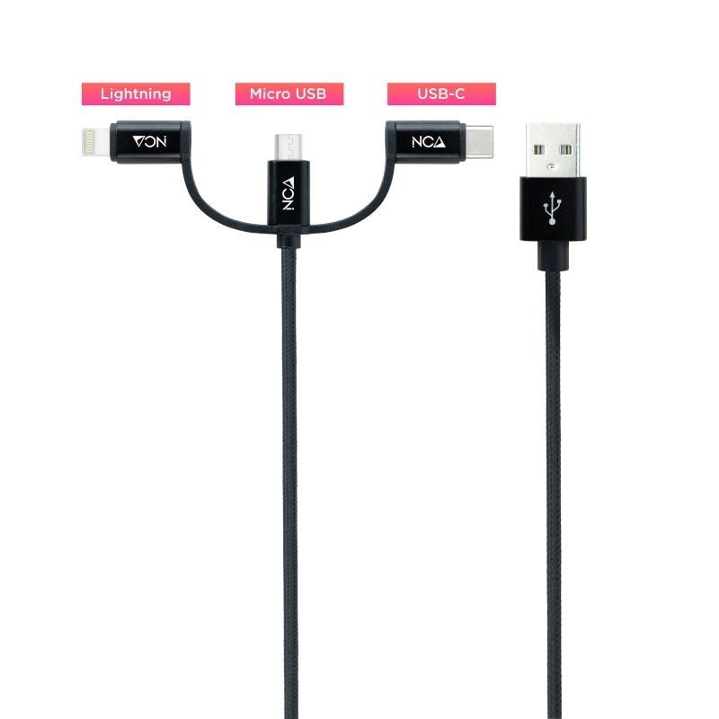 Cable USB 2.0 Nanocable 10.01.3200/ Lightning Macho - Micro USB Macho/ USB Tipo-C Macho/ 480Mbps/ 1m/ Negro