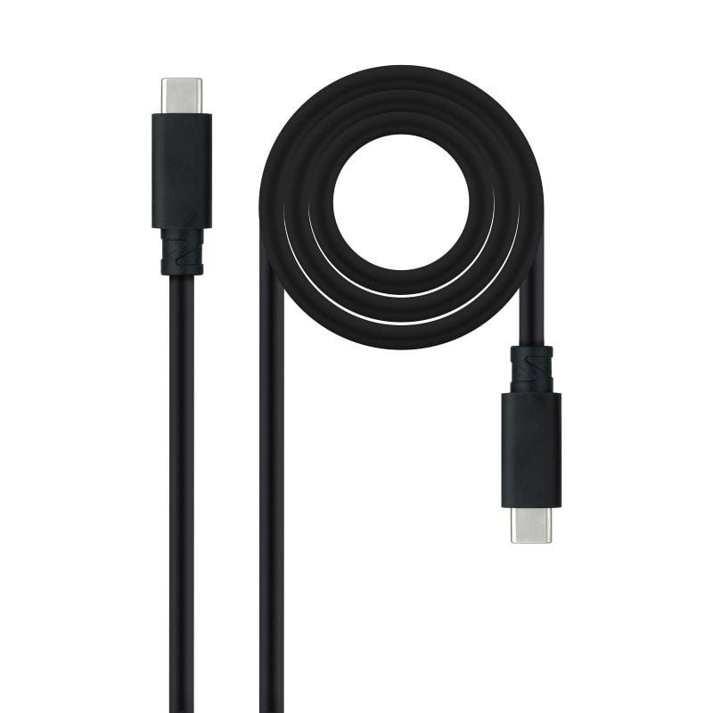 Cable USB 3.1 Tipo-C Nanocable 10.01.4100/ USB Tipo-C Macho - USB Tipo-C Macho/ Hasta 100W/ 10Gbps/ 50cm/ Negro