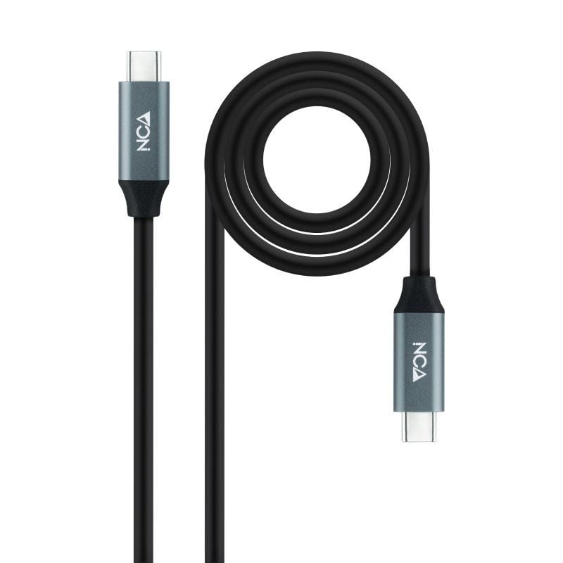 Cable USB 3.2 Tipo-C Nanocable 10.01.4301-L150/ USB Tipo-C Macho - USB Tipo-C Macho/ Hasta 100W/ 20Gbps/ 1.5m/ Gris y Negro