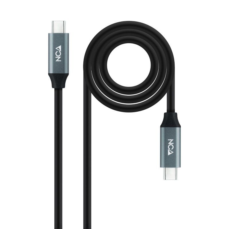 Cable USB 3.2 Nanocable 10.01.4302/ USB Tipo-C Macho - USB Tipo-C Macho/ Hasta 100W/ 20Gbps/ 2m/ Gris y Negro