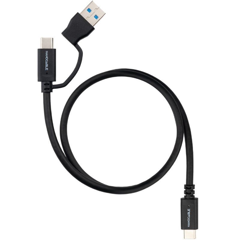 Cable USB 3.2 Tipo-C Nanocable 10.01.4800/ USB Tipo-C Macho/ USB Macho – USB Tipo-C Macho/ Hasta 60W/ 10Gbps/ 50cm/ Negro