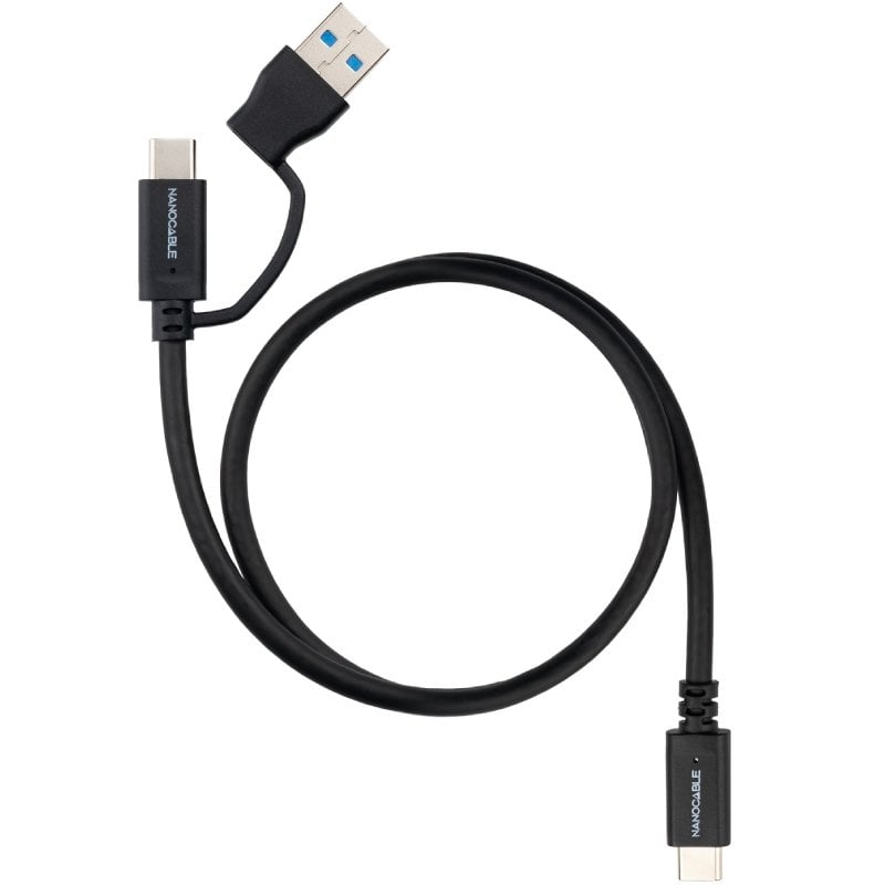 Cable USB 3.2 Tipo-C Nanocable 10.01.4801/ USB Tipo-C Macho/ USB Macho - USB Tipo-C Macho/ Hasta 60W/ 10Gbps/ 1m/ Negro