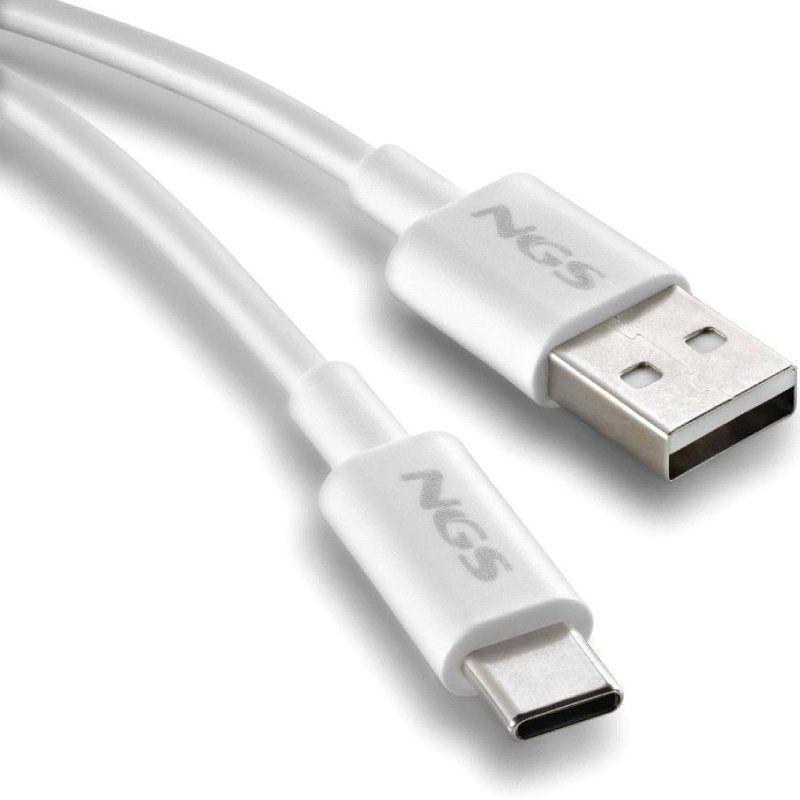 Cable USB 2.0 NGS ZYRO-AC/ USB Macho - USB Tipo-C Macho/ Hasta 15W/ 480Mbps/ 1m/ Blanco