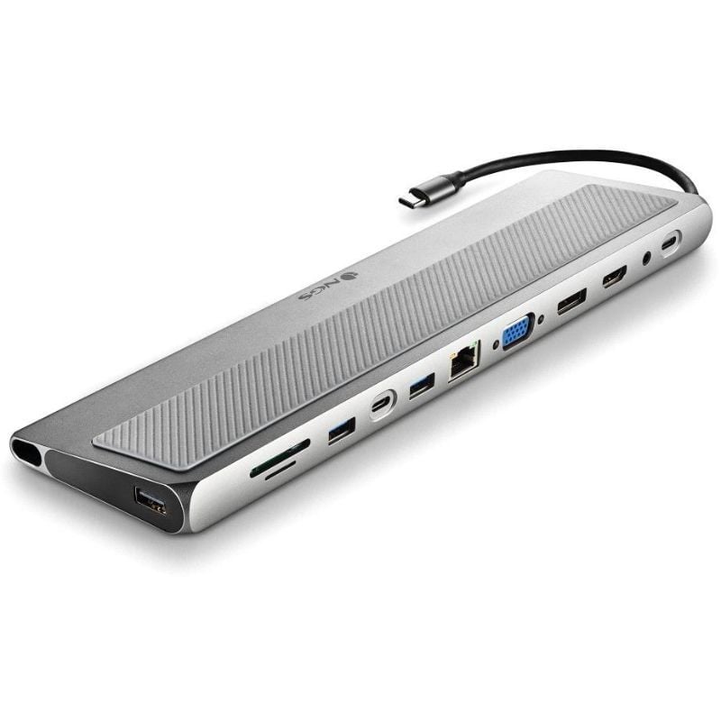 Docking USB Tipo-C NGS WonderDock 12 Pro/ 3xUSB/ 2xHDMI 4K/ 1xVGA/ 1xRJ45/ 1xLector de Tarjetas/ 1xJack 3.5/ 1xUSB Tipo-C PD/ Gris