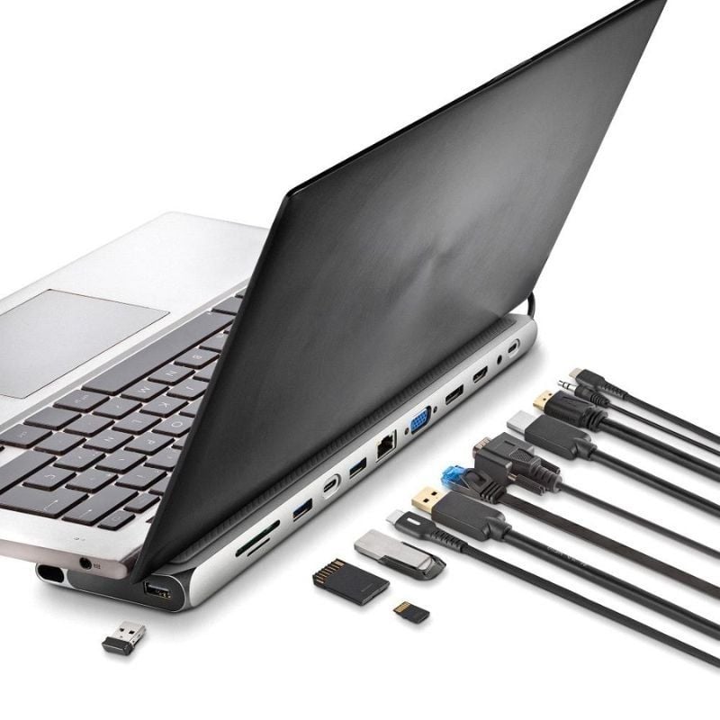 Docking USB Tipo-C NGS WonderDock 12 Pro/ 3xUSB/ 2xHDMI 4K/ 1xVGA/ 1xRJ45/ 1xLector de Tarjetas/ 1xJack 3.5/ 1xUSB Tipo-C PD/ Gris