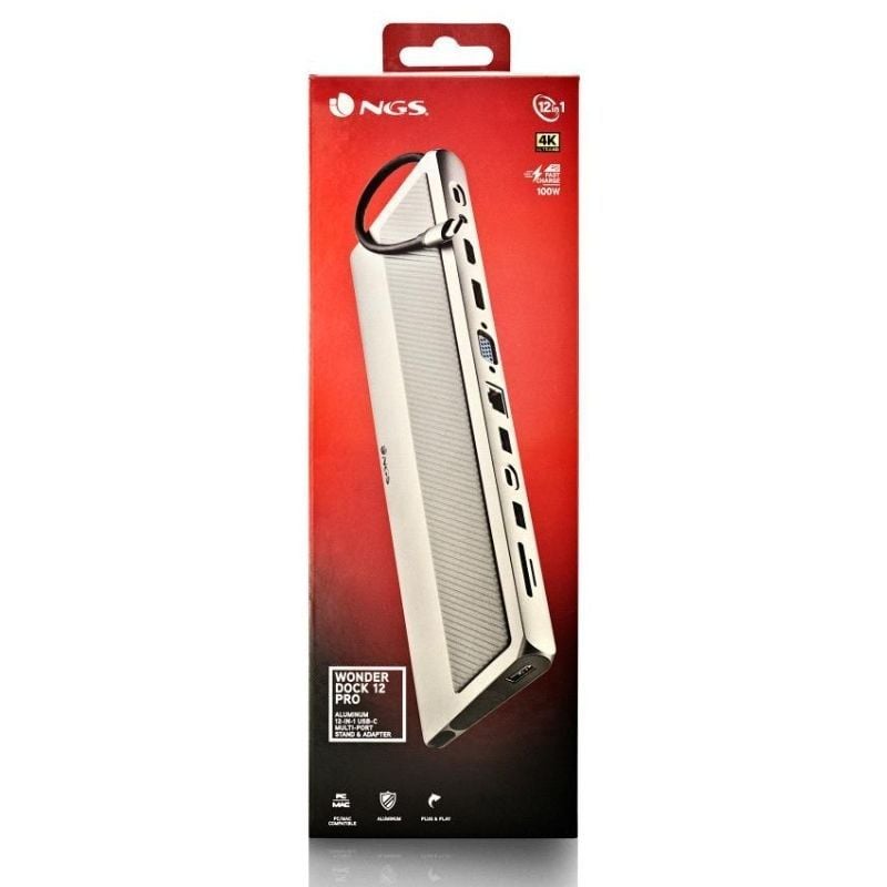 Docking USB Tipo-C NGS WonderDock 12 Pro/ 3xUSB/ 2xHDMI 4K/ 1xVGA/ 1xRJ45/ 1xLector de Tarjetas/ 1xJack 3.5/ 1xUSB Tipo-C PD/ Gris