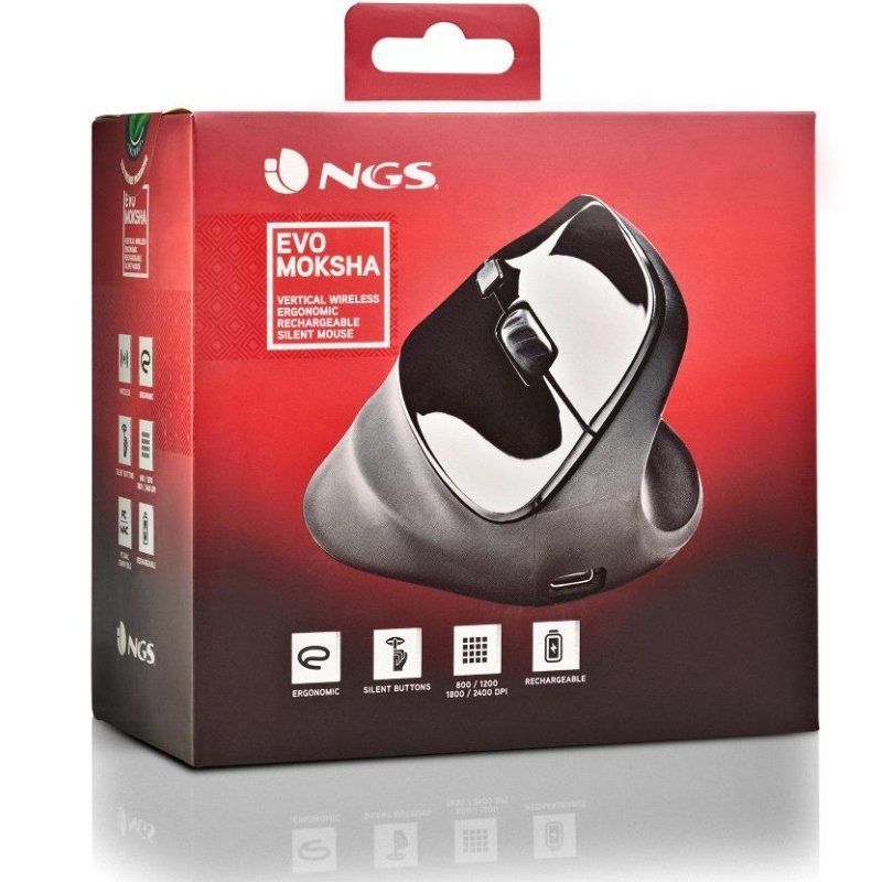 Ratón Vertical Inalámbrico NGS EVO Moksha/ Batería recargable/ Hasta 2400 DPI