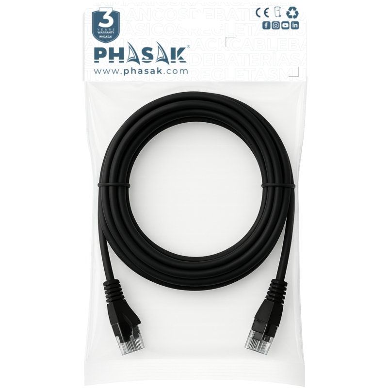 Cable de Red RJ45 UTP Phasak PHK 1752 Cat.6/ 25cm/ Negro