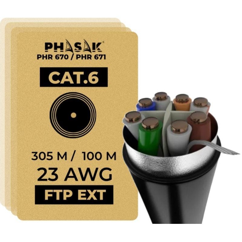 Bobina de Cable RJ45 FTP Phasak PHR 670 Cat.6/ 305m/ Gris Oscuro