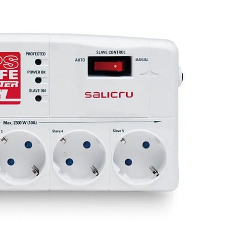 Regleta de 5 enchufes y USB con protección eléctrica Salicru SPS