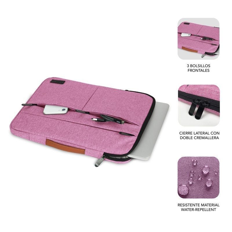 Funda Subblim Air Padding 360 Sleeve para Portátiles hasta 14"/ Rosa
