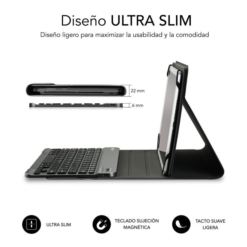 Funda con Teclado Subblim Keytab Pro Bluetooth para Tablets de 9.6"-10.8"/ Gris