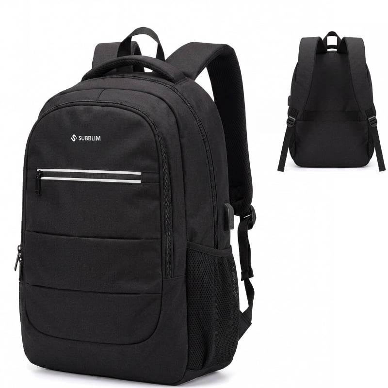 Mochila Subblim City Plus 26L Backpack para Portátiles hasta 16″/ Puerto USB/ Repelente al agua/ Reflectante/ Cinta para Trolley/ Negra