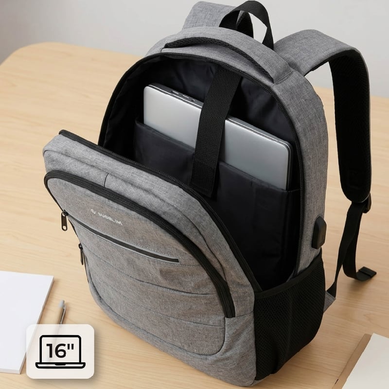 Mochila Subblim City Plus 26L Backpack para Portátiles hasta 16"/ Puerto USB/ Repelente al agua/ Reflectante/ Cinta para Trolley/ Gris