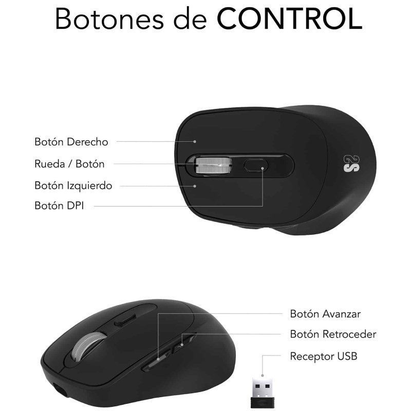 Ratón Ergonómico Inalámbrico Subblim Comfort Ergo Dual Battery/ Batería recargable/ Hasta 2400 DPI/ Negro