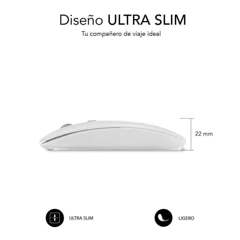 Ratón Inalámbrico Subblim Dual Flat/ Batería recargable/ Hasta 1600 DPI/ Blanco