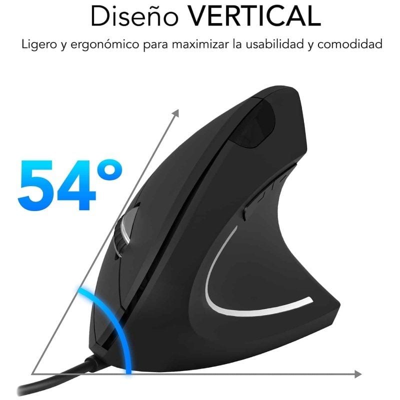 Ratón Vertical Subblim Glide Vertical Ergo Wired/ Hasta 1600 DPI/ Negro