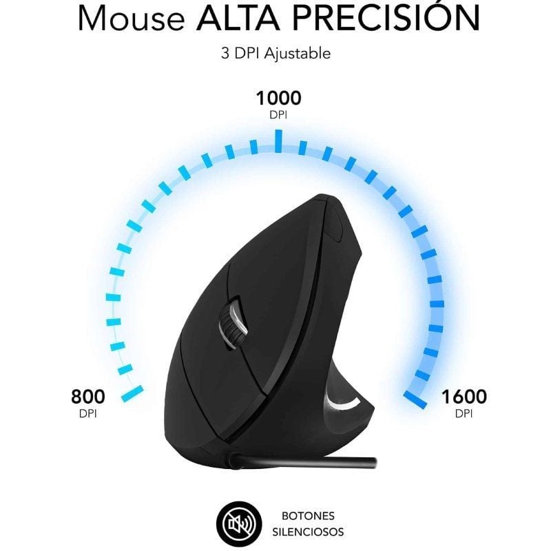 Ratón Vertical Subblim Glide Vertical Ergo Wired/ Hasta 1600 DPI/ Negro