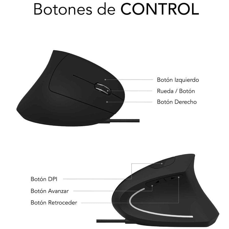 Ratón Vertical Subblim Glide Vertical Ergo Wired/ Hasta 1600 DPI/ Negro