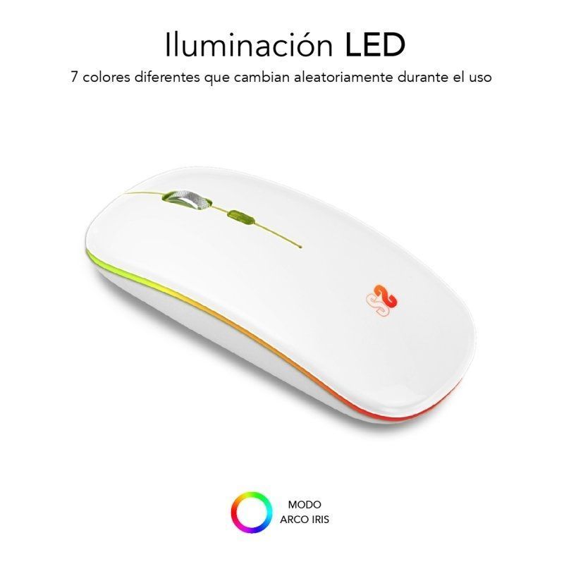 Ratón Inalámbrico Subblim LED Dual Flat/ Batería recargable/ Hasta 1600 DPI/ Blanco