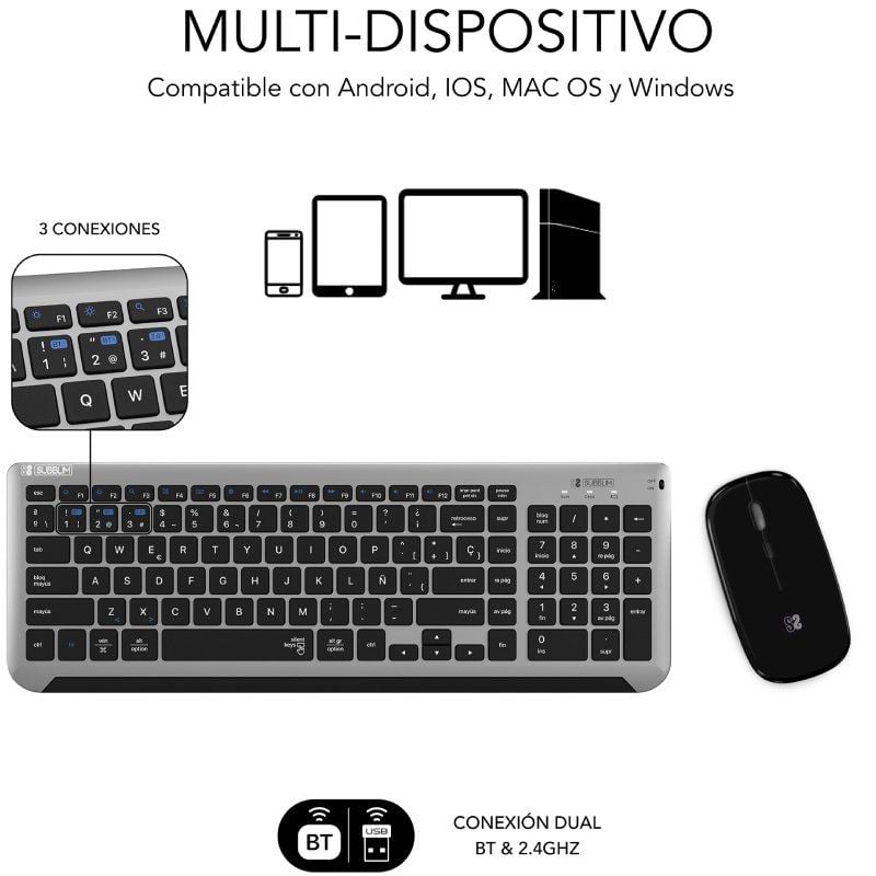Teclado y Ratón Inalámbrico Subblim Combo Dual Prestige Extendido